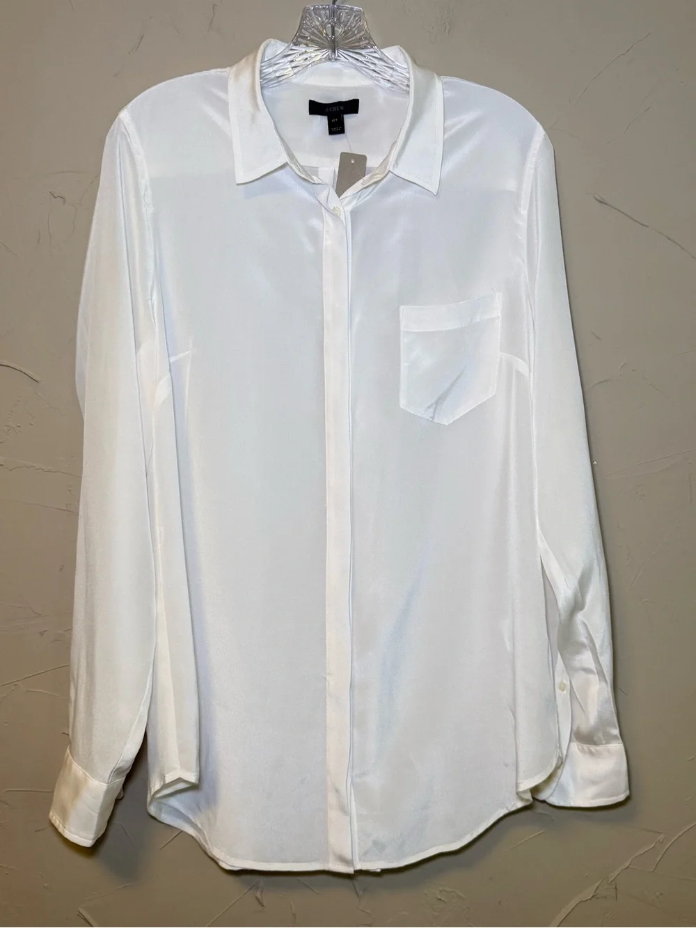 J.Crew NWT 100% Silk Button Down Blouse 12 Tall Ivory Classic Corporate Luxury
